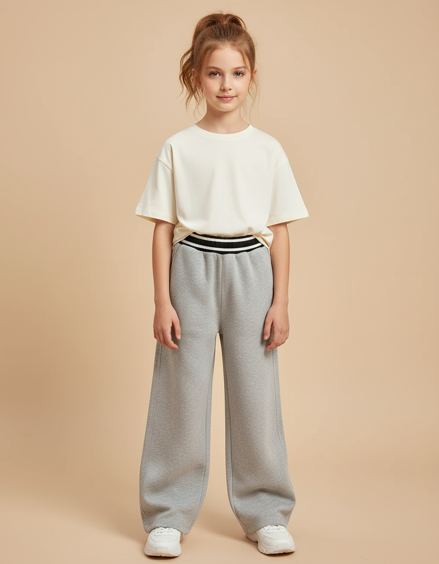 Pantalon Gris Large Molletonné Confortable Enfant