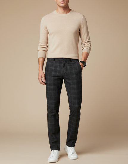 Pantalon Gris À Carreaux Slim Fit Stretch Homme - Laine