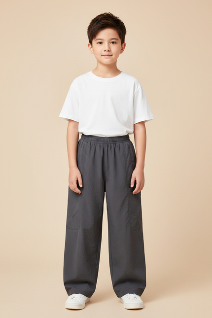 Pantalon Gris Ample Décontracté Enfant Sport Coton - Polyester