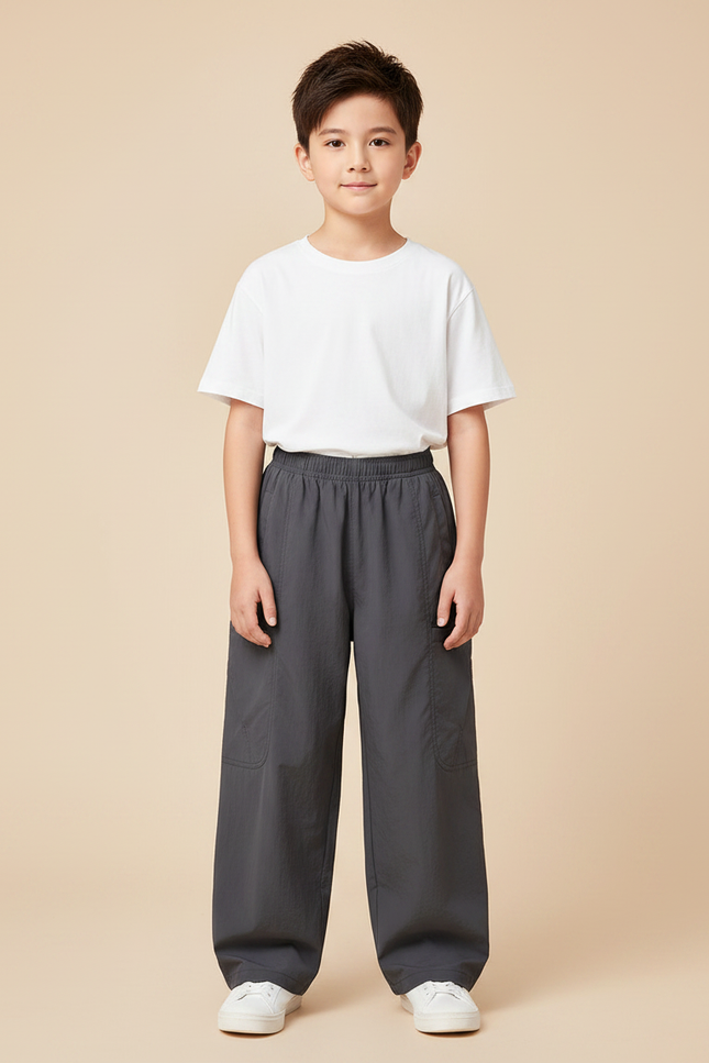 Pantalon Gris Ample Décontracté Enfant Sport Coton - Polyester