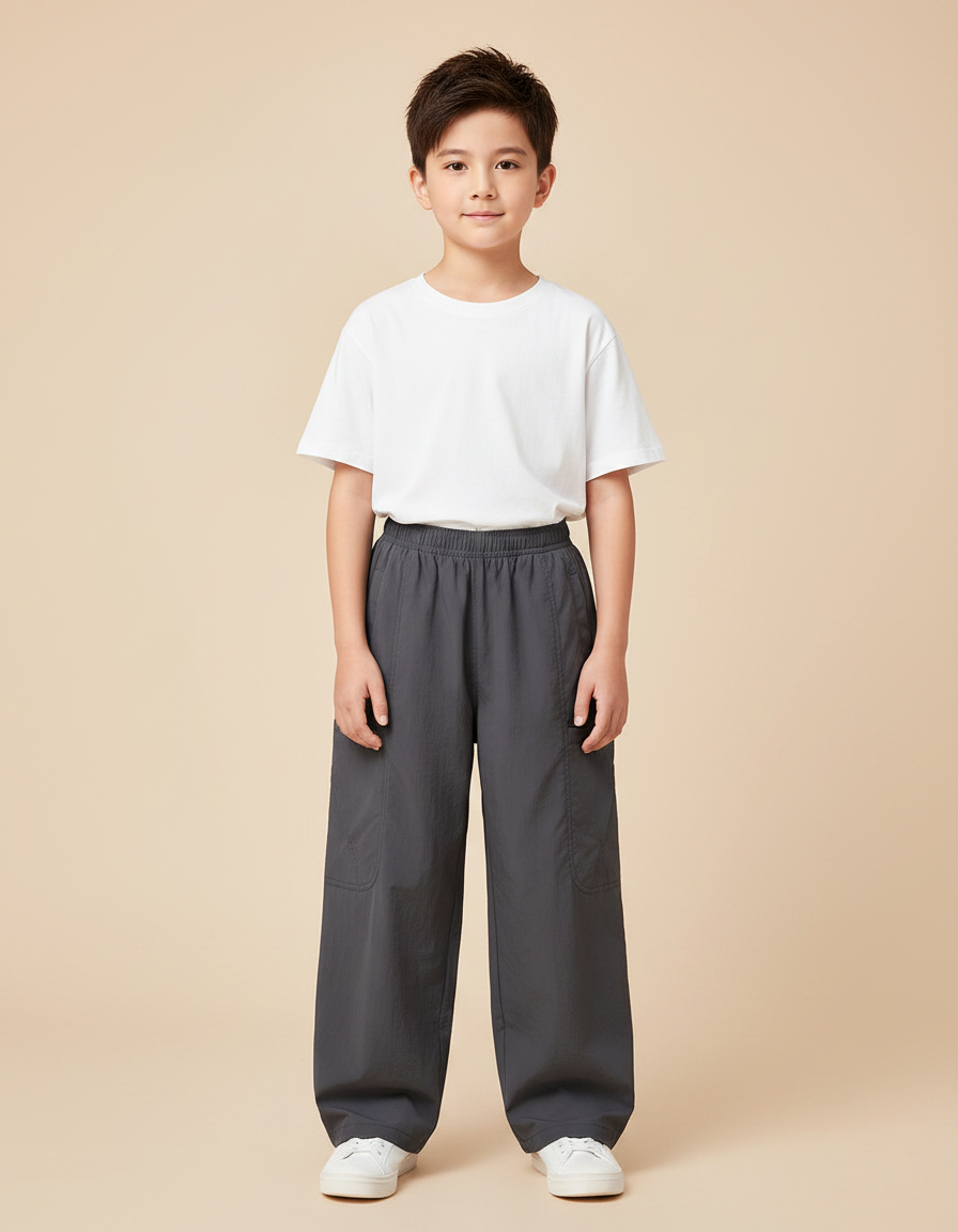 Pantalon Gris Ample Décontracté Enfant Sport Coton - Polyester