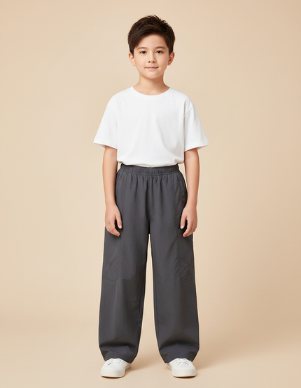 Pantalon Gris Ample Décontracté Enfant Sport Coton - Polyester