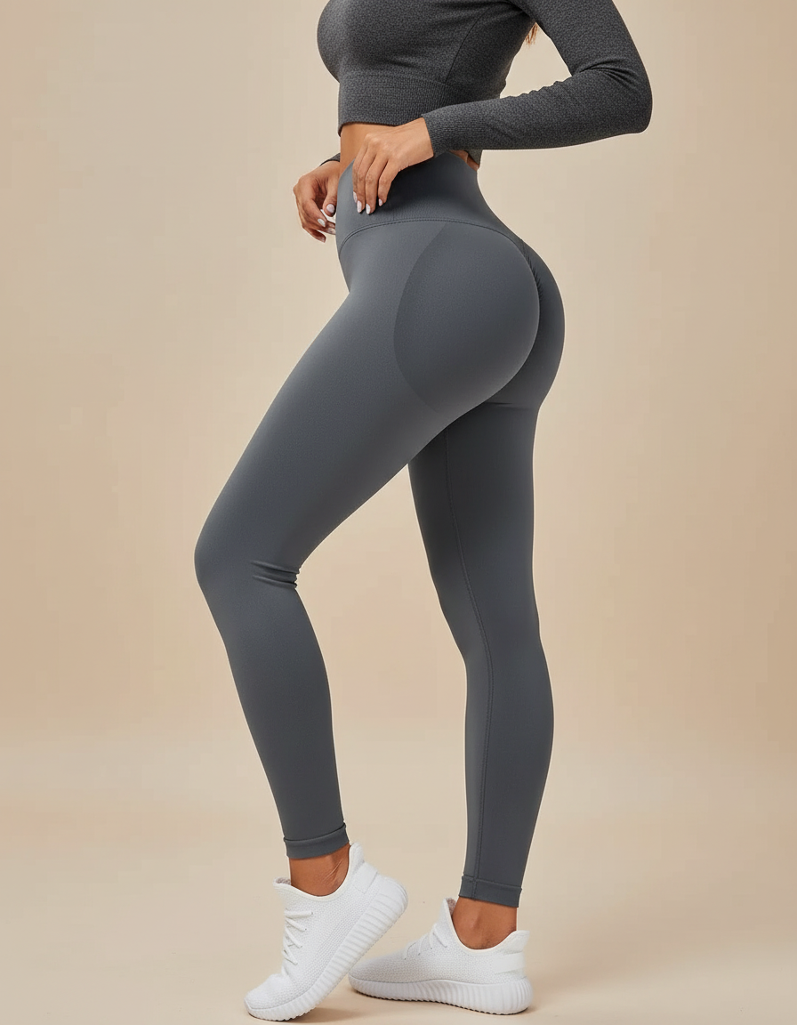 Pantalon Gris Taille Haute Sculptant Yoga Sport - Polyester