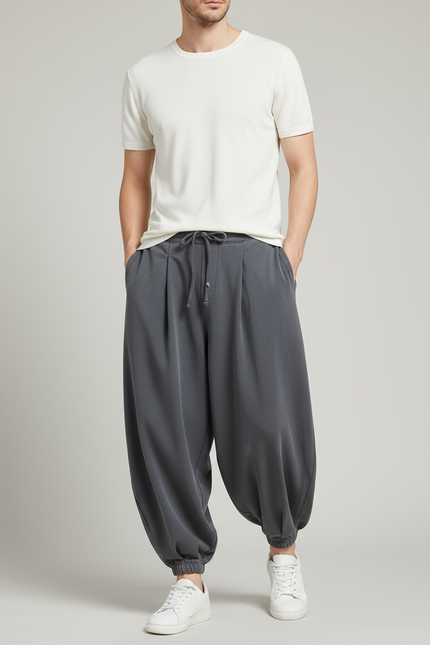 Pantalon Gris Ample Décontracté Harem Velours Homme