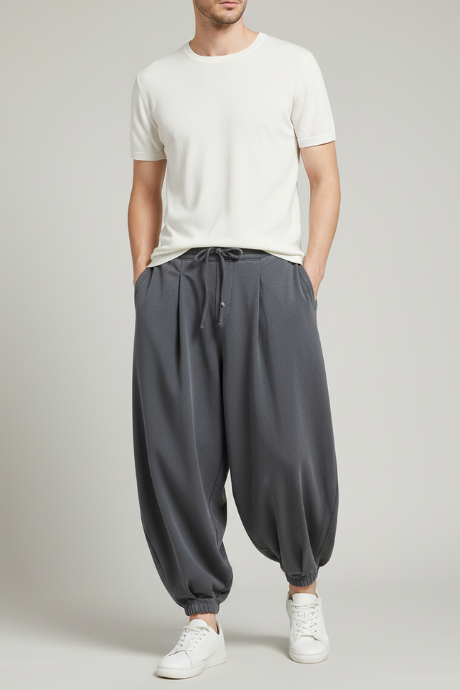 Pantalon Gris Ample Décontracté Harem Velours Homme