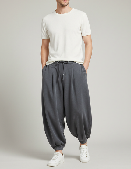 Pantalon Gris Ample Décontracté Harem Velours Homme