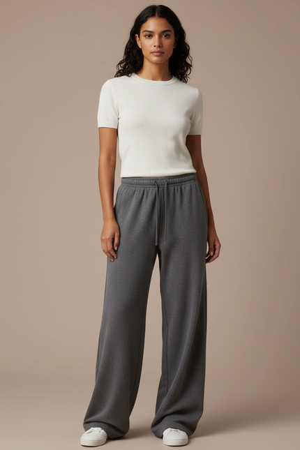 Pantalon Gris Sport Ample Décontracté Confortable Cordon - Molleton