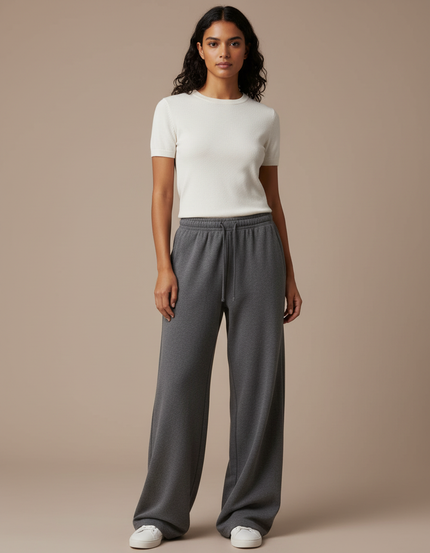 Pantalon Gris Sport Ample Décontracté Confortable Cordon - Molleton