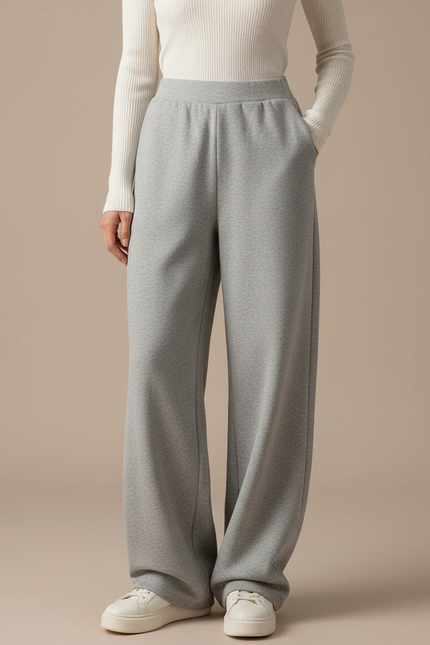 Pantalon Gris Ample Décontracté Molletonné Confortable Femme