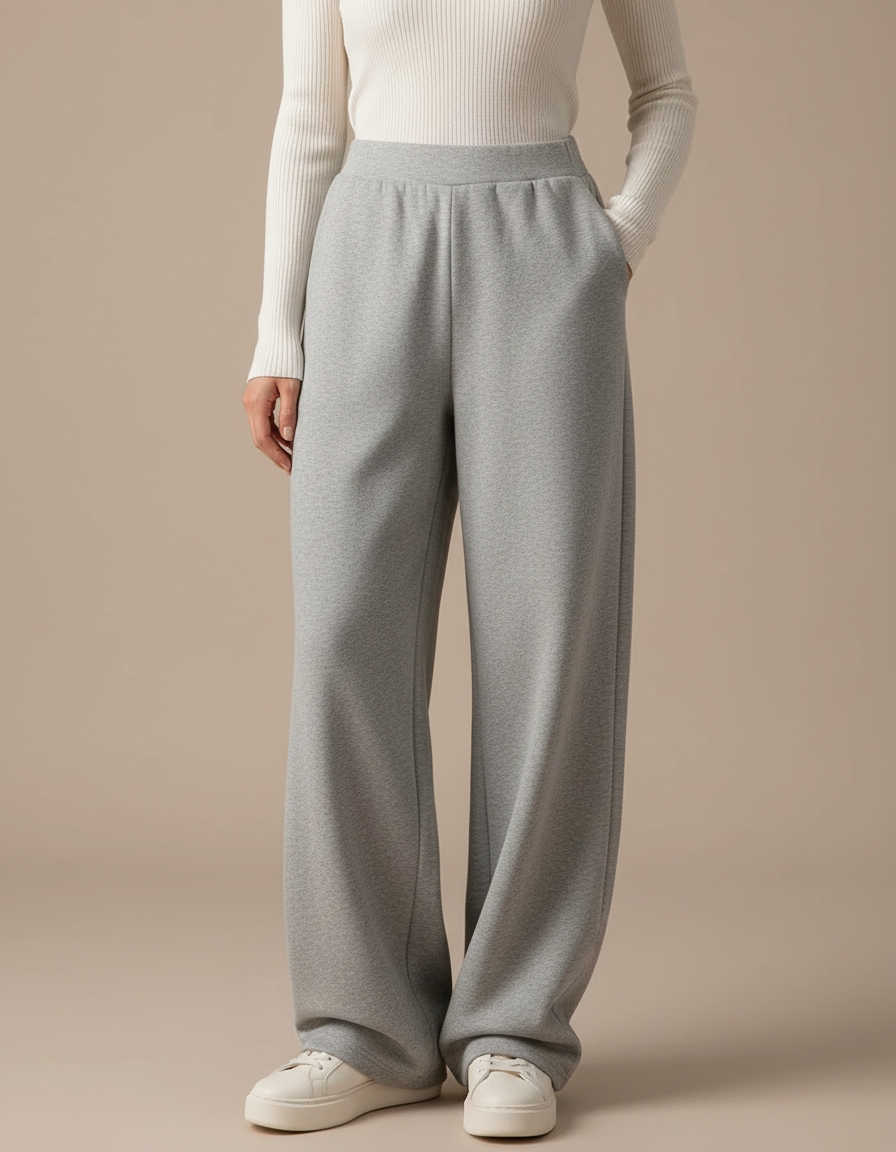 Pantalon Gris Ample Décontracté Molletonné Confortable Femme