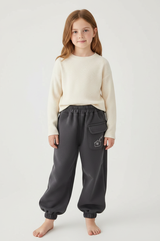 Pantalon Gris Molletonné Ample Motif Maison Enfant