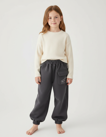 Pantalon Gris Molletonné Ample Motif Maison Enfant
