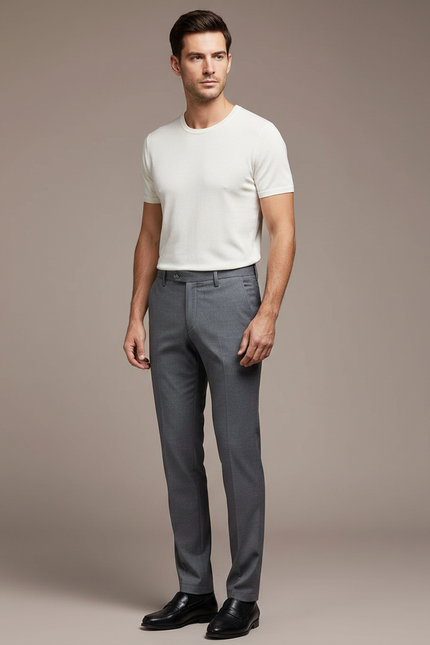 Pantalon Gris Droit Élégant Business Homme Ajusté - Gabardine