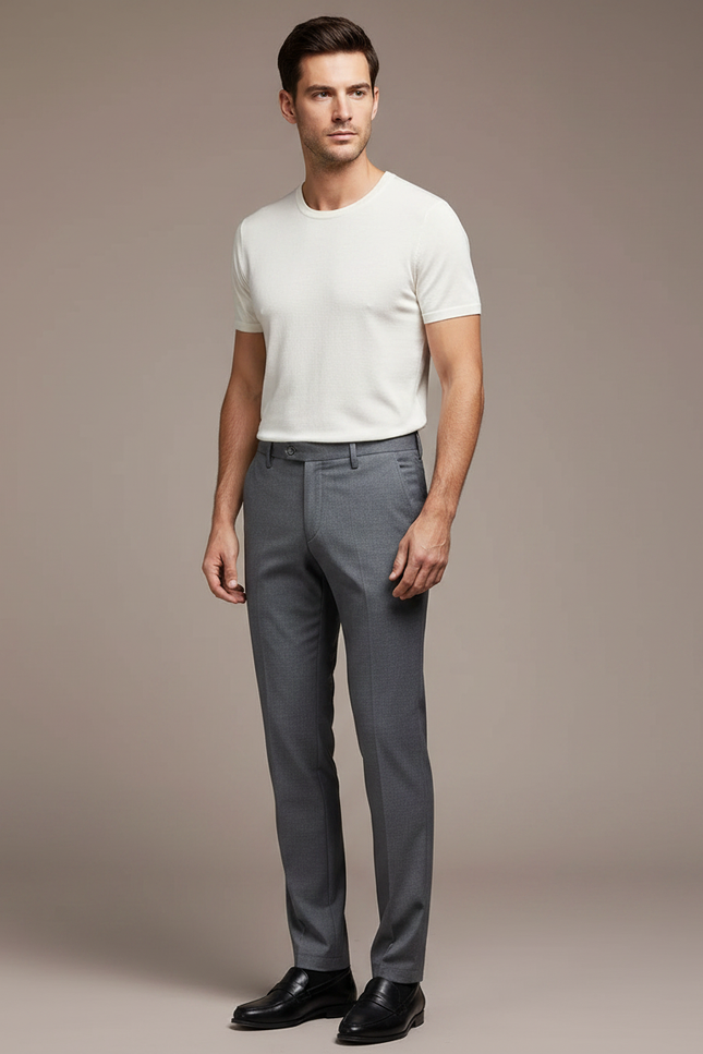 Pantalon Gris Droit Élégant Business Homme Ajusté - Gabardine