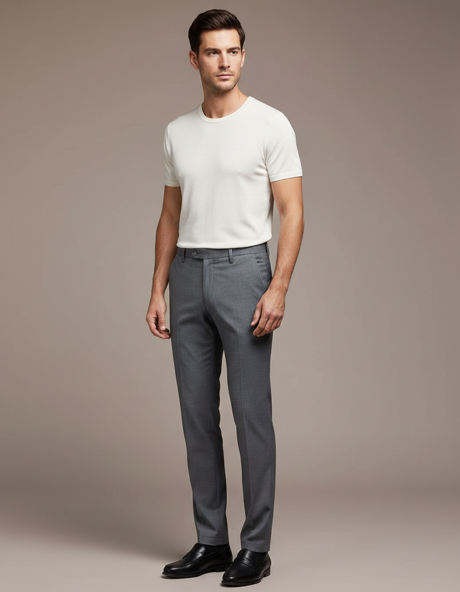 Pantalon Gris Droit Élégant Business Homme Ajusté - Gabardine