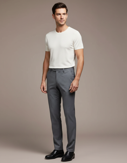 Pantalon Gris Droit Élégant Business Homme Ajusté - Gabardine
