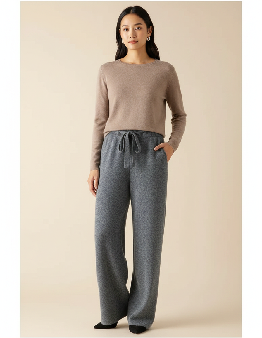 Pantalon Gris Ample Tricoté Doux Confortable Femme - Maille
