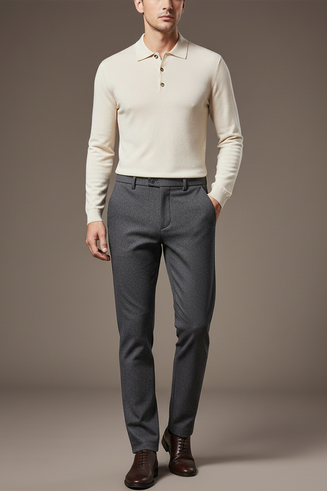 Pantalon Gris Slim Motif Discret Élégant Homme - Gabardine