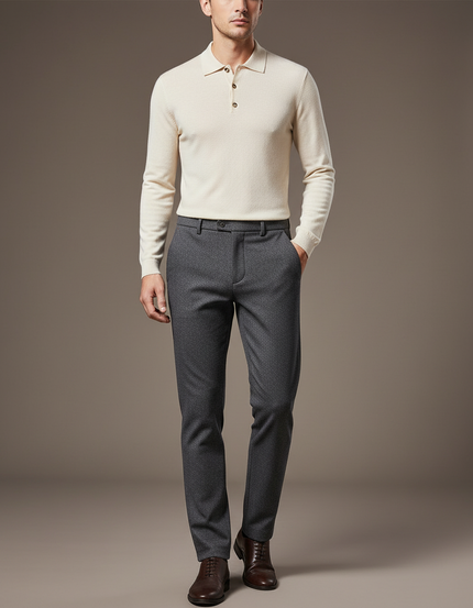 Pantalon Gris Slim Motif Discret Élégant Homme - Gabardine
