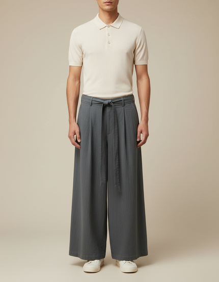 Pantalon Gris Ample Décontracté Cordon Fluide Homme - Viscose