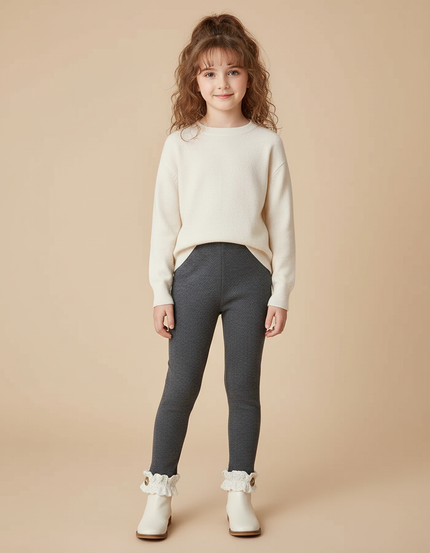 Pantalon Gris Maille Doublé Chaud Hiver Fille