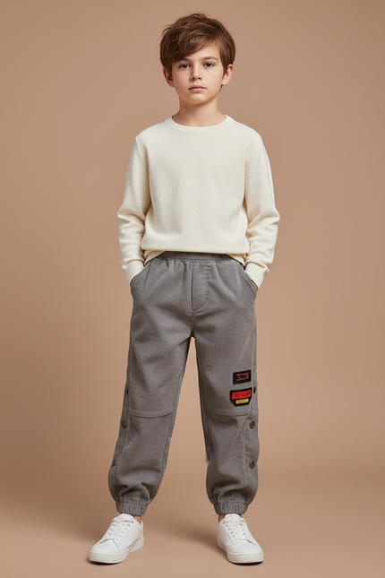 Pantalon Gris Côtelé Jogger Garçon Décontracté - Cordé