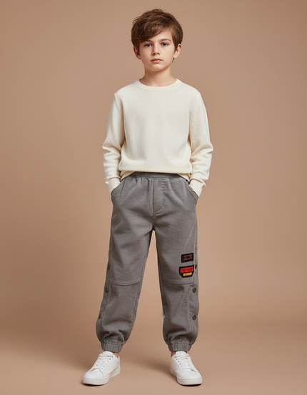 Pantalon Gris Côtelé Jogger Garçon Décontracté - Cordé