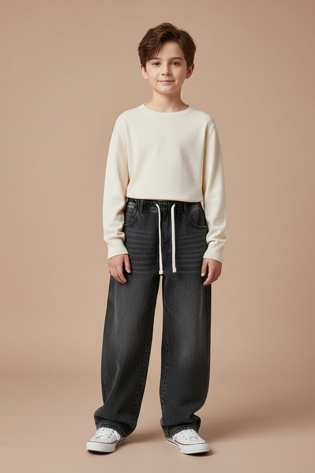 Pantalon Gris Ample Décontracté Enfant Coton - Jean