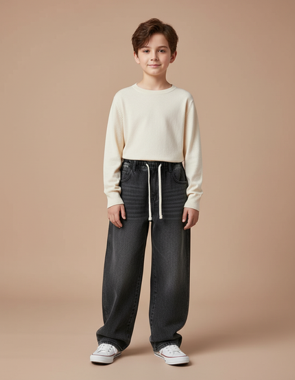 Pantalon Gris Ample Décontracté Enfant Coton - Jean