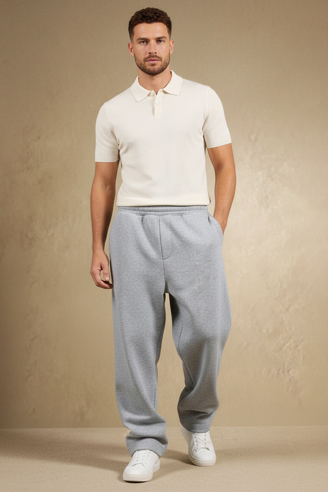Pantalon Gris Ample Droit Décontracté Homme - Molleton