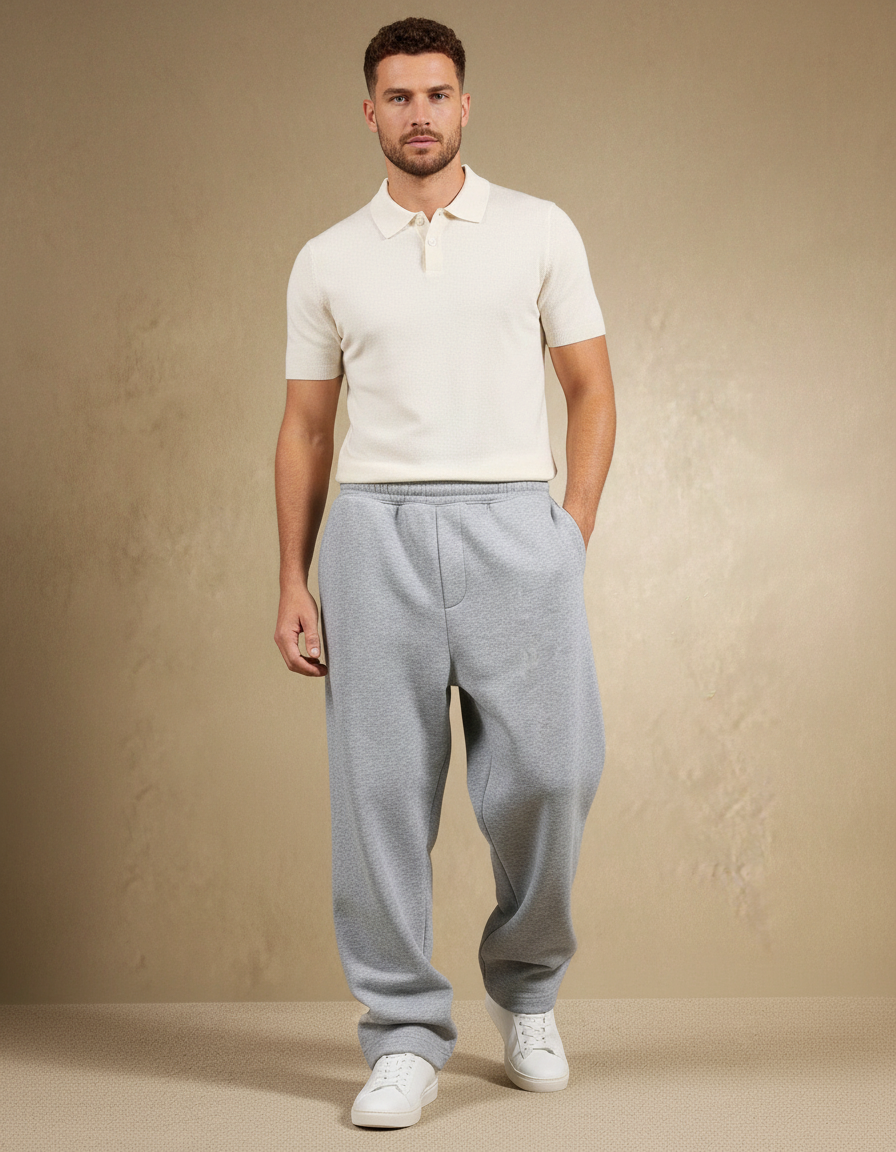 Pantalon Gris Ample Droit Décontracté Homme - Molleton