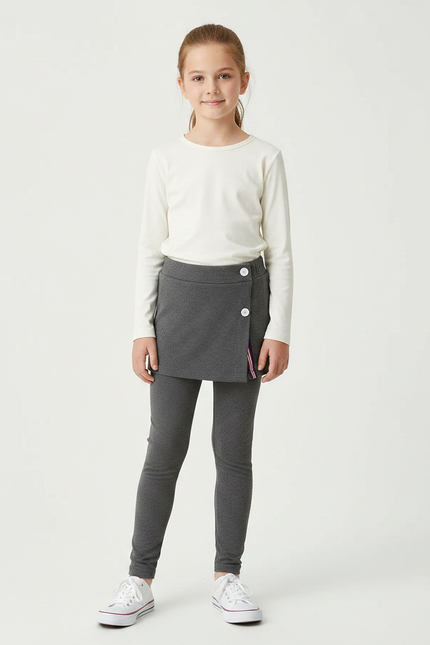 Pantalon Gris Legging Jupe Skort Enfant Fille - Maille