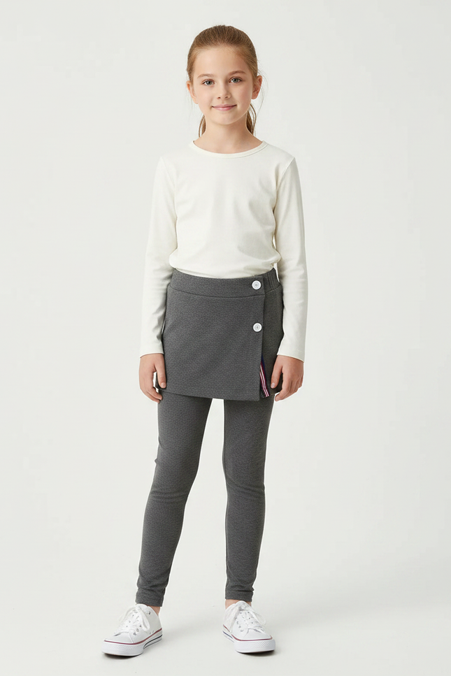 Pantalon Gris Legging Jupe Skort Enfant Fille - Maille