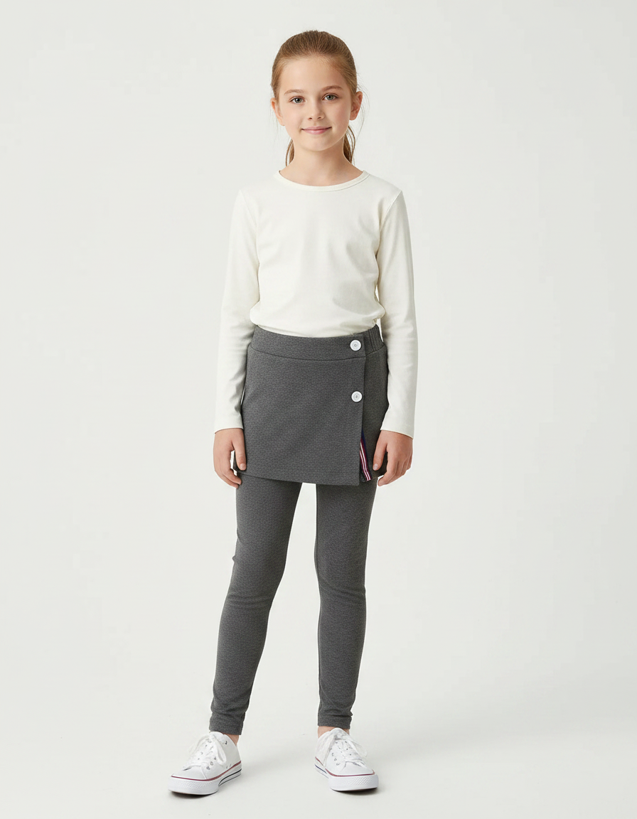 Pantalon Gris Legging Jupe Skort Enfant Fille - Maille