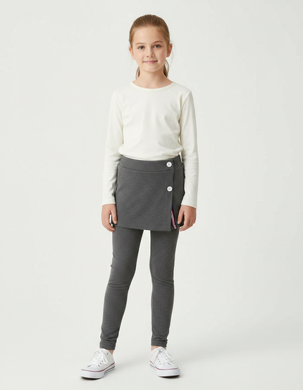 Pantalon Gris Legging Jupe Skort Enfant Fille - Maille