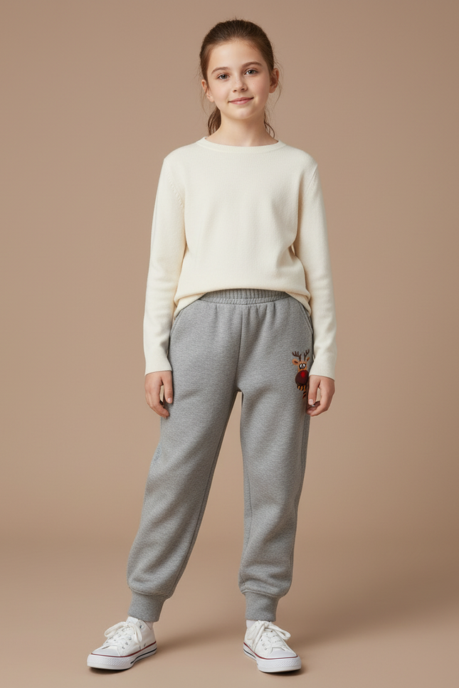 Pantalon Gris Molletonné Renne Décontracté Enfant Jogging