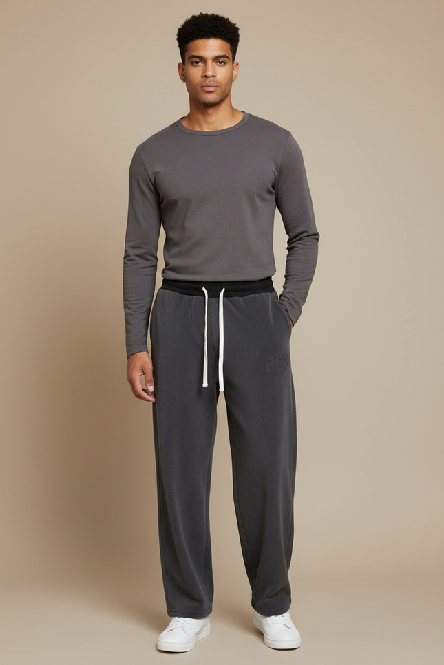 Pantalon Gris Ample Décontracté Cordon Molletonné Homme