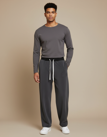 Pantalon Gris Ample Décontracté Cordon Molletonné Homme