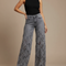 Pantalon Gris Jean Large Évasé Dentelle Découpée Femme
