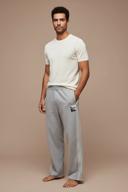 Pantalon Gris Ample Sportif Rayures Homme - Molleton