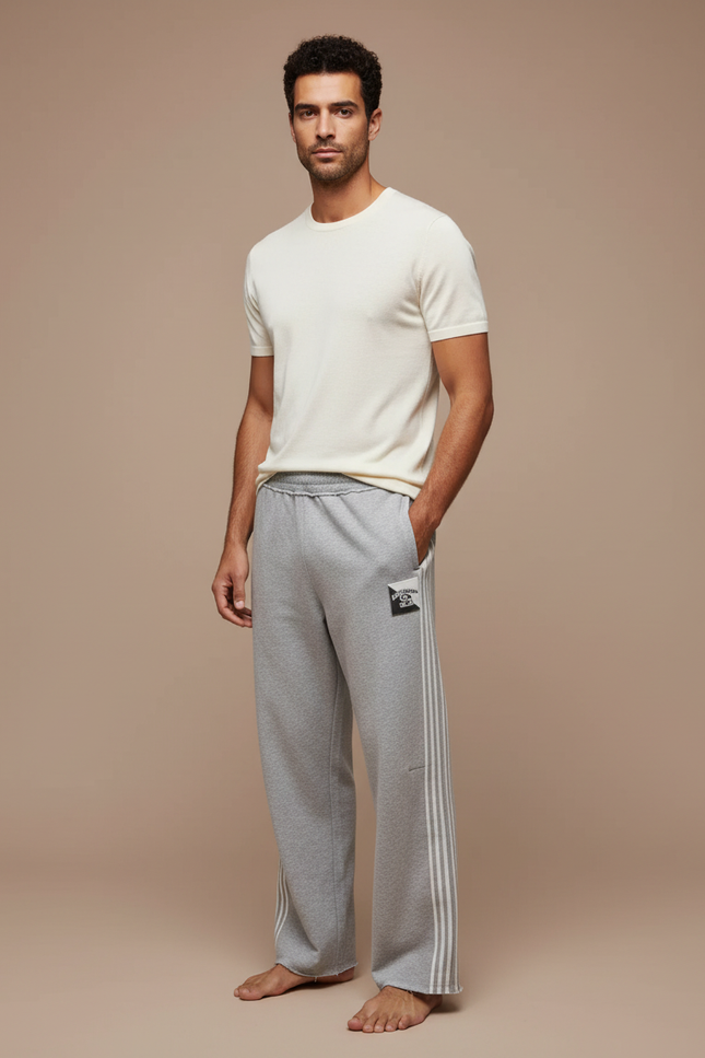 Pantalon Gris Ample Sportif Rayures Homme - Molleton