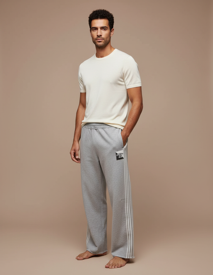 Pantalon Gris Ample Sportif Rayures Homme - Molleton