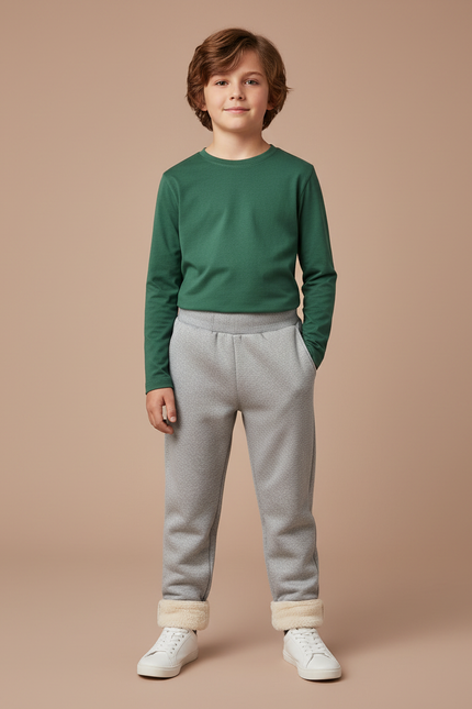 Pantalon Gris Polaire Doublé Chaud Confortable Enfant - Molleton