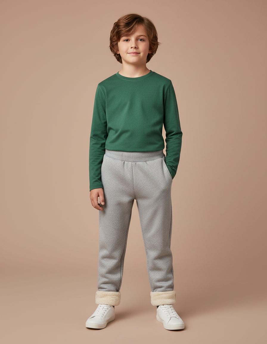 Pantalon Gris Polaire Doublé Chaud Confortable Enfant - Molleton