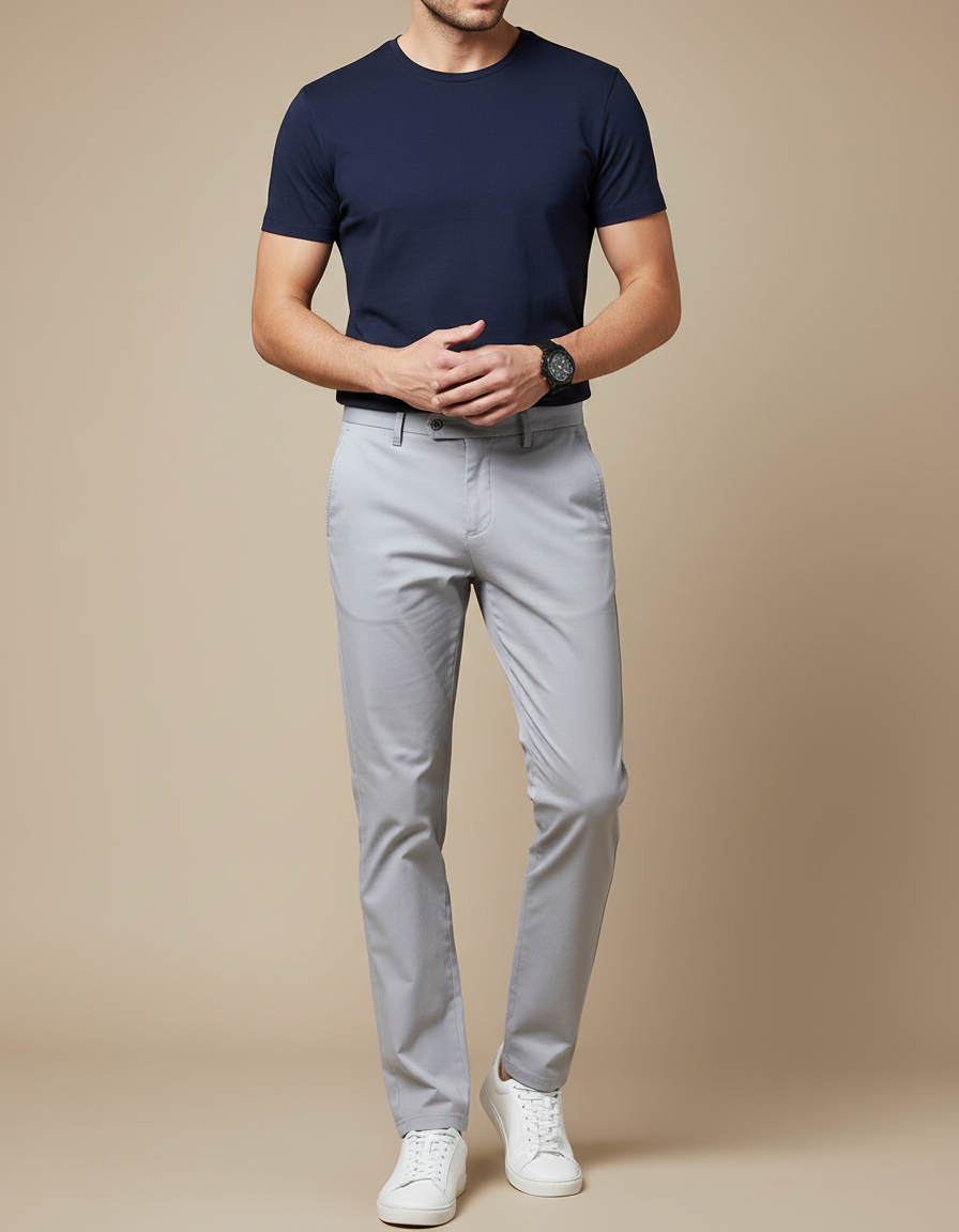 Pantalon Gris Homme Slim Fit Coton Élégant Décontracté
