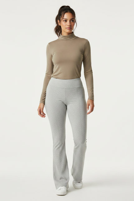 Pantalon Gris Évasé Taille Haute Confortable Sport - Molleton