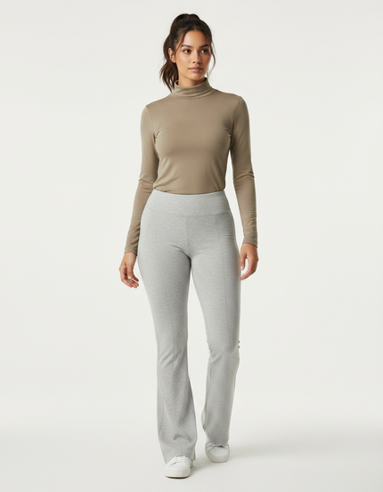 Pantalon Gris Évasé Taille Haute Confortable Sport - Molleton