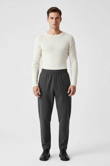 Pantalon Gris Décontracté Droit Fluide Homme - Polyester