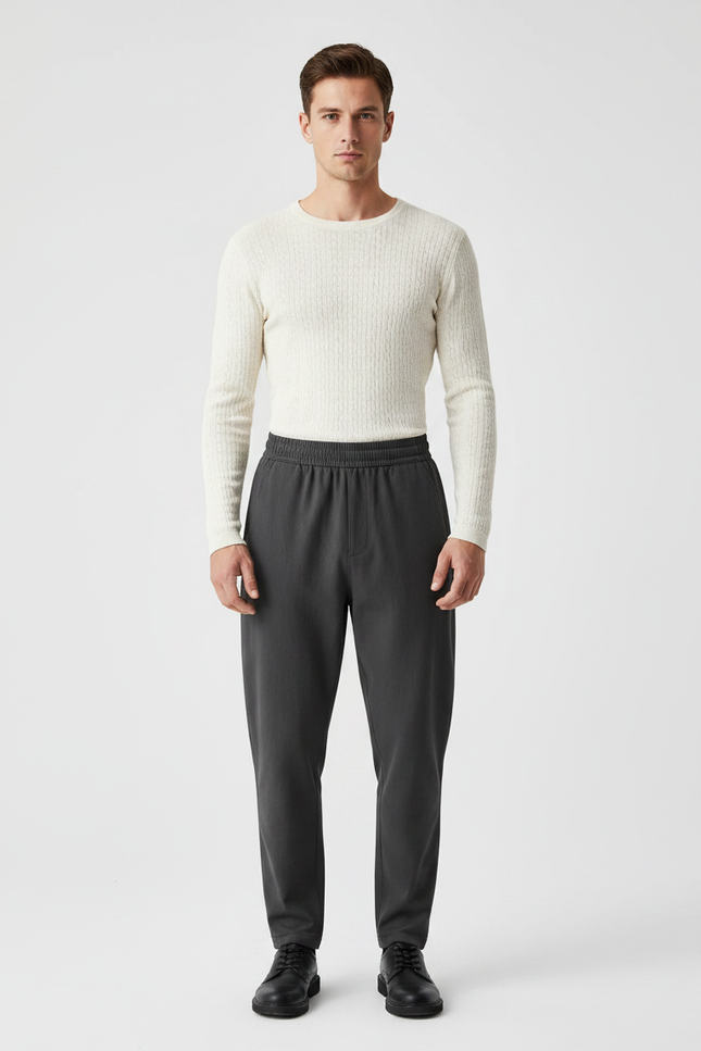 Pantalon Gris Décontracté Droit Fluide Homme - Polyester