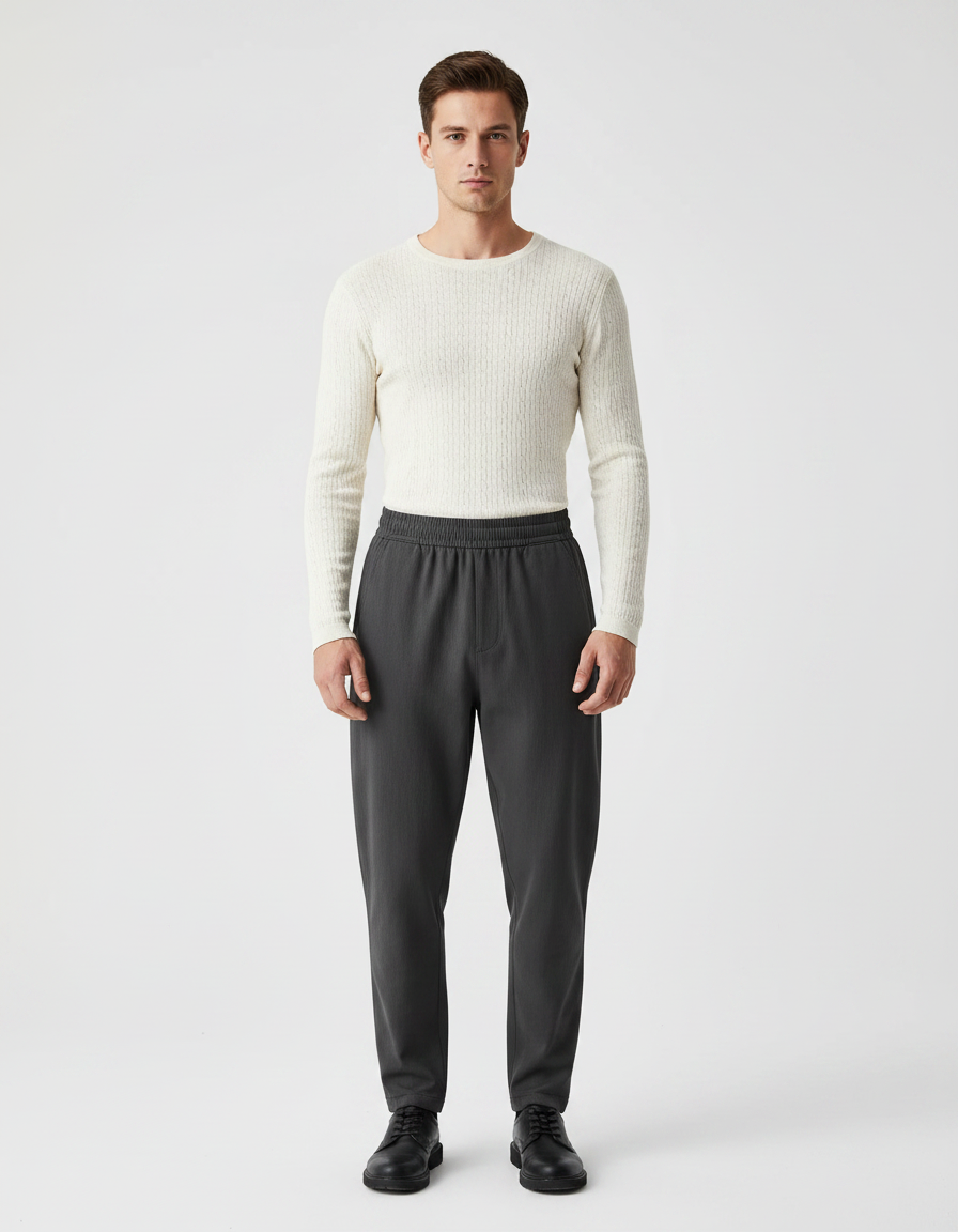Pantalon Gris Décontracté Droit Fluide Homme - Polyester